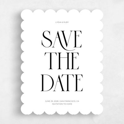White Scalloped Wedding Save the Date - Amberley Portrait