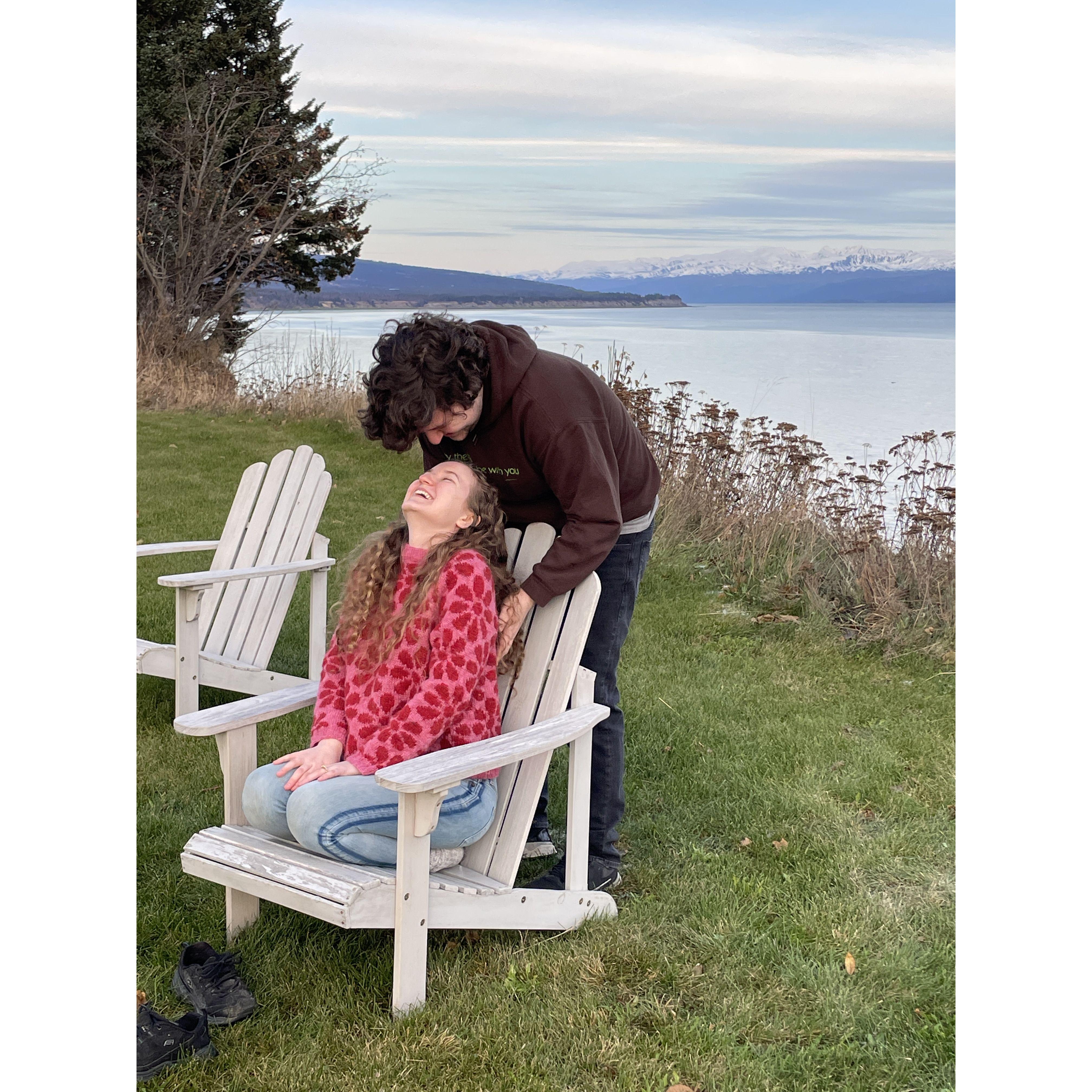Enagement photos overlooking Kachemak Bay