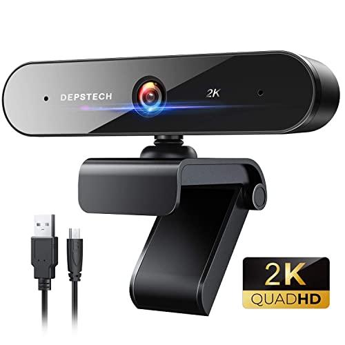 Upgraded 2K Webcam with Dual Microphone, DEPSTECH QHD USB Web Camera with Auto Light Correction, Desktop or Laptop Computer Streaming Camera for Video Conferencing, Teaching, Streaming, and Gaming