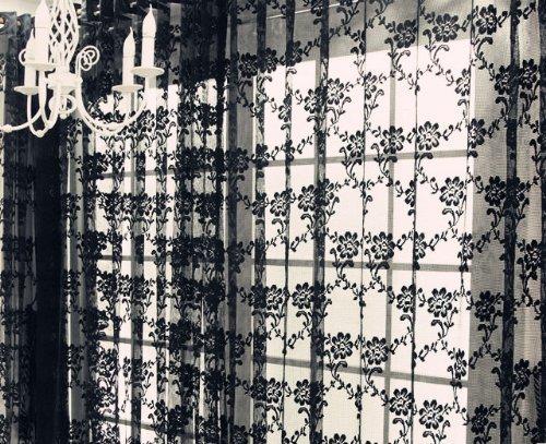 NAVAdeal 2 Panels Handmade Gothic Black Lace French Curtain Drape, Rod Pocket, Elegant Vintage Dark Sheer Window Treatment with Floral Embroidery Hem, For Parlor Living Room Canopy Bed, 59W x 83L Inch