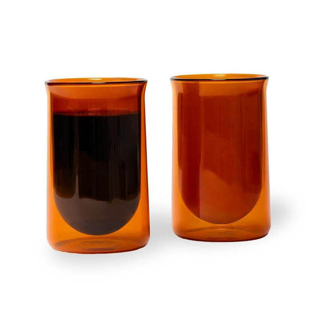 FLUR Tasting Glass (Set of 2): For Coffee, Matcha and Tea - Double-Walled Borosilicate Glass - Handmade - 11oz (Amber)