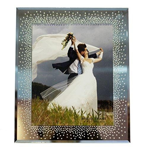 8 x 10 Mirror Picture Frame with Elegant Rhinestones Details - Wedding Collection - Beveled, Mirrored, Bling. The Perfect Way to say I Love You - 8 by 10-inch