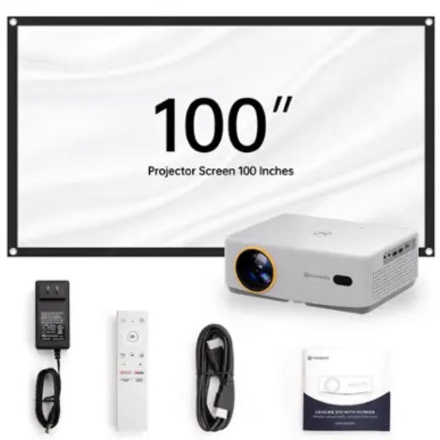 Vankyo - Leisure 570B Native 1080P Wireless Smart WebOS Single LCD Mini Projector, Screen Included - White