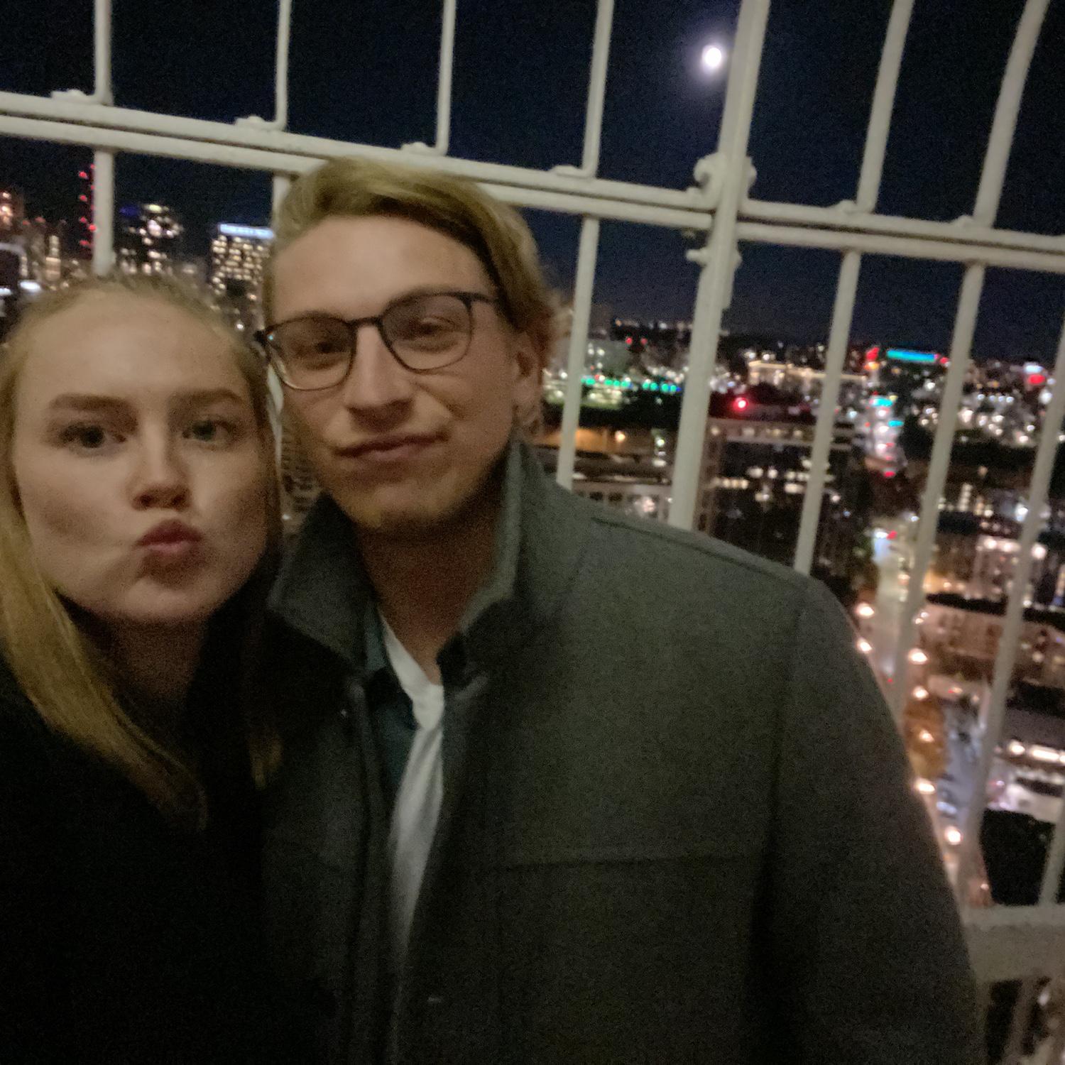 Our 1 year anniversary, Smith Tower, November 2020.