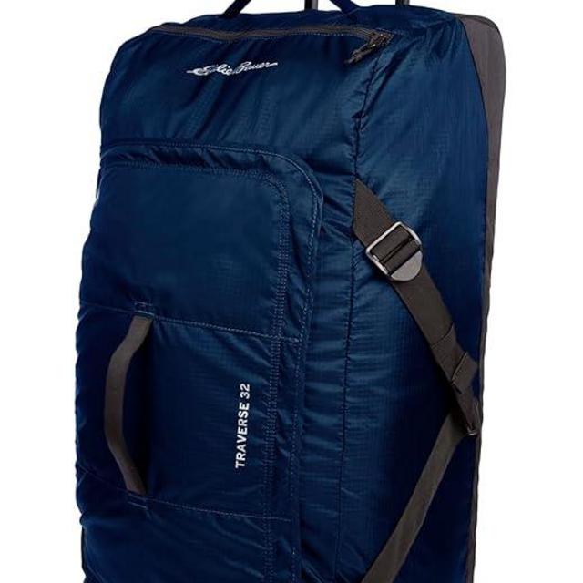 Eddie Bauer Traverse Rolling Duffel Bag-Made from Ripstop Polyester with Telescoping Handle, Medium Indigo, 78L