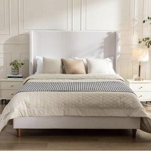 Upholstered Bed Frame King Size, 54" Tall Headboard Wingback Upholstered Platform Bed Frame for Teens Adults Bedroom Strong Wood Slats Support/No Box Spring Needed/Easy Assembly Ivory Chenille