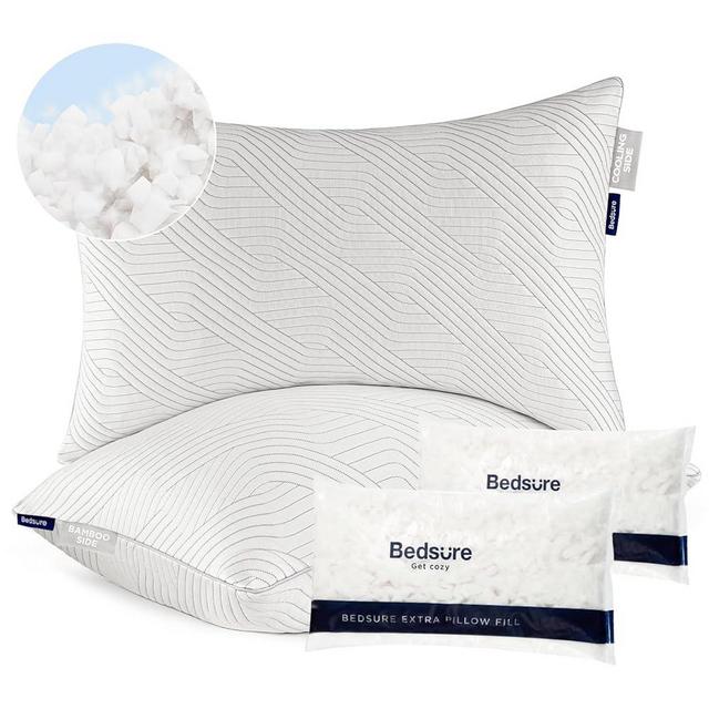 Bedsure Firm Pillows Queen Size Set of 2 - Cooling Shredded Memory Foam Pillows 2 Pack for Sleeping, Adjustable Bed Pillows with Rayon Derived from Bamboo for Side, Back, Stomach, Hot Sleepers