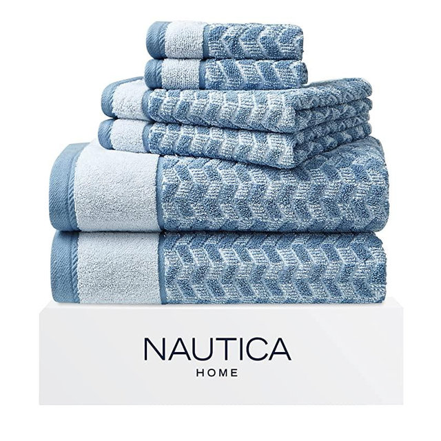 Nautica Home 6pc Towel Set 100% Terry Cotton, Oeko-Tex Certified, Super Soft & Absorbant, Medium-Weight, 6 Piece, Zane Chevron (USHSAC1182387)