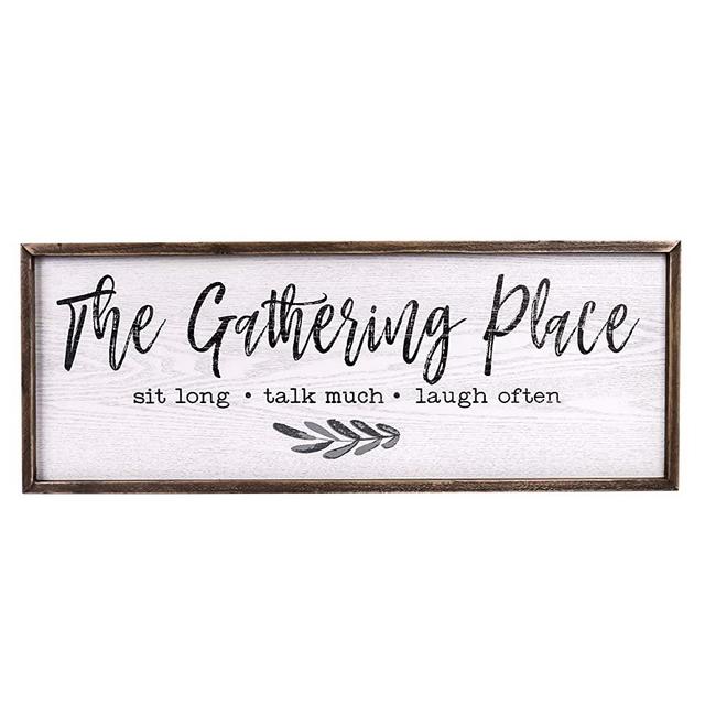 TERESA'S COLLECTIONS Kitchen Wall Sign Wooden Family Sign Large Farmhouse Gather Sign Rustic Wall Art Decor Sign for Dining Room Home Decor - The Gathering Place (32 x 12 inch)