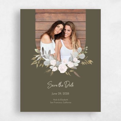 Dark Khaki, Green Wedding Save the Date - Adeleida Photo