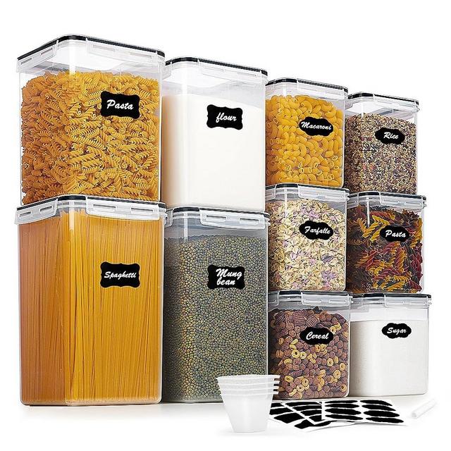 Vtopmart 10 PCS Flour and Sugar Storage Container, Large Airtight Food Storage Containers with Lids for Kitchen, Pantry Organization and Storage, BPA Free, Black