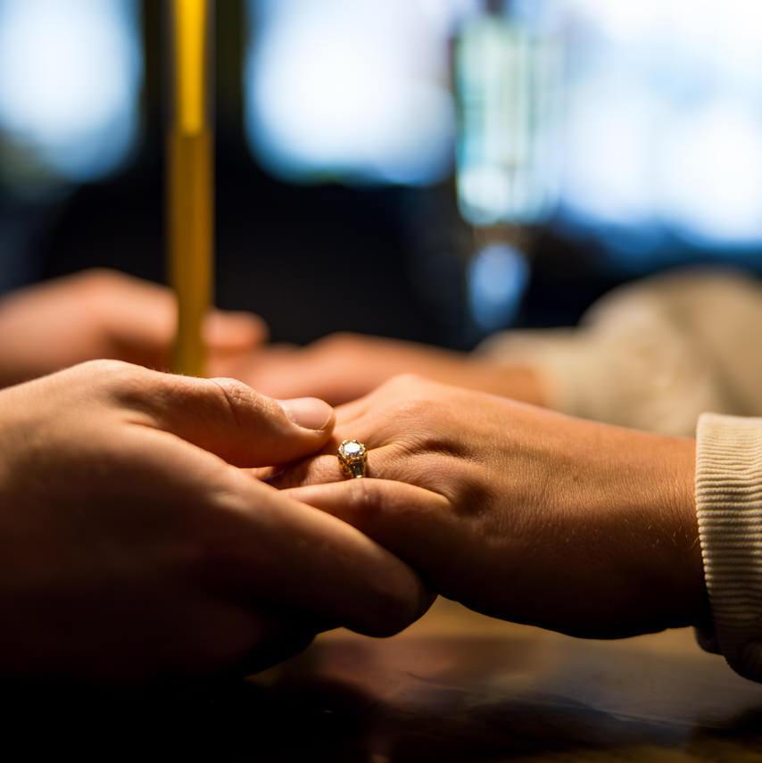 This was taken at one of our favorite local restaurants, Stylus, on our incredible engagement photoshoot with our photographer!