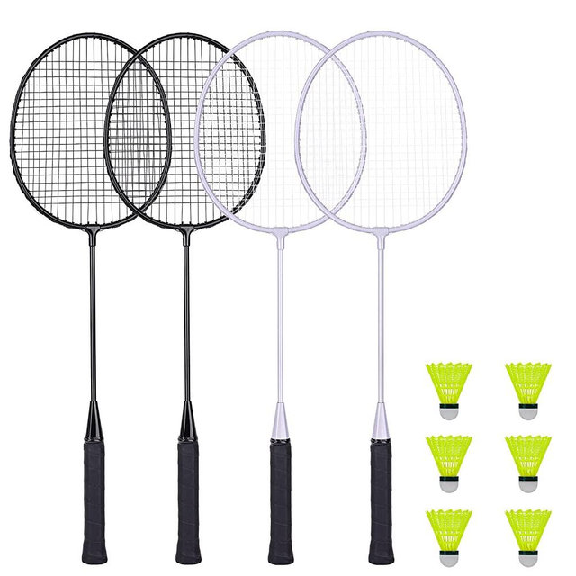 AboveGenius Badminton Rackets Set of 4 for Outdoor Backyard Games, Including 4 Rackets, 6 Nylon Badminton Shuttlecocks, Lightweight Badminton Racquets for Beginners