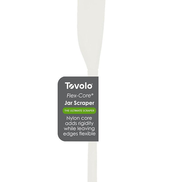 Tovolo Flex-Core Silicone Spatula Jar Scraper, White - Long-Handled Rubber Spatula with Angled Head for Scooping & Scraping - Heat-Resistant Spatulas for Kitchen Use, Dishwasher Safe & BPA-Free