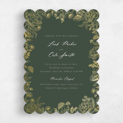 Green Scalloped Wedding Invitation - Vicenza Portrait Foil