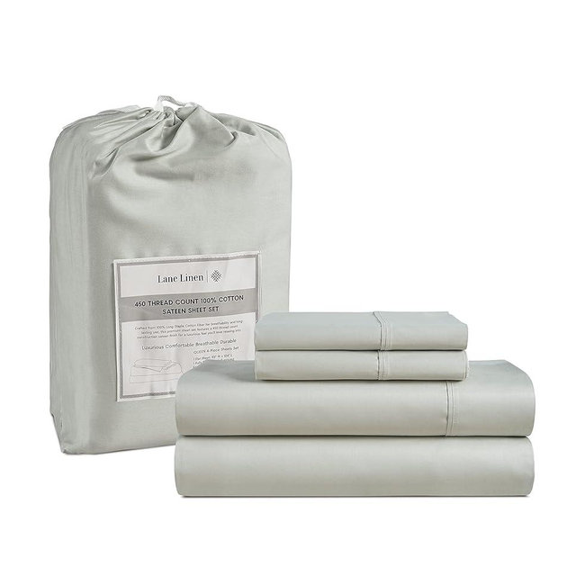 LANE LINEN King Sheet Sets - 100% Cotton 450 Thread Count Soft Satin Sheets, 4 Pc Bed Sheets King Size, Cooling Sheets, Breathable Bed Sheets King Size, King Size Sheets Deep Pocket Set - Moonstruck