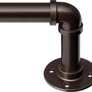 Zeerobee Curtain Rods for Windows 48 to 84, 1 Inch Industrial Wrap Around Curtain Rod, Indoor/Outdoor Room Divider Adjustable Drapery Pole, 48"-86", Antique Bronze