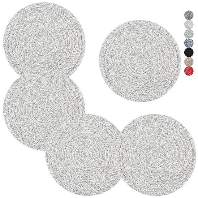 Trivets for Hot Pots and Pans 8 inches 5 Pcs, Trivet for Hot Dishes, Hot Pads for Kitchen Table, Large Coasters Cotton Mat to Protect Counter, Cooking Potholder Set (Grey, 5)