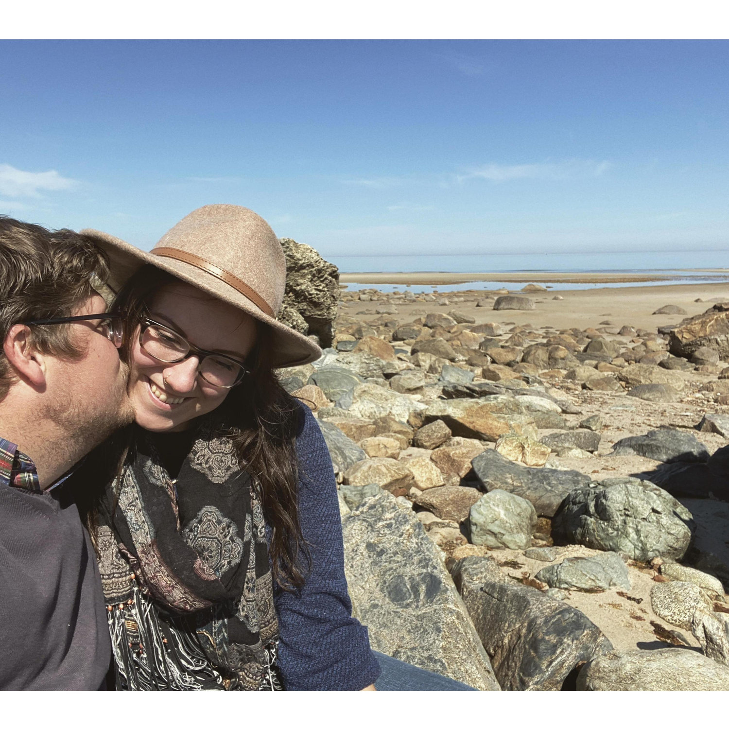 Sitting on the rocks at "the point" on Sea Street Beach in East Dennis, MA. Evelyn grew up going to this beach each summer, as her Mom and Grammy also spent many wonderful summers here.