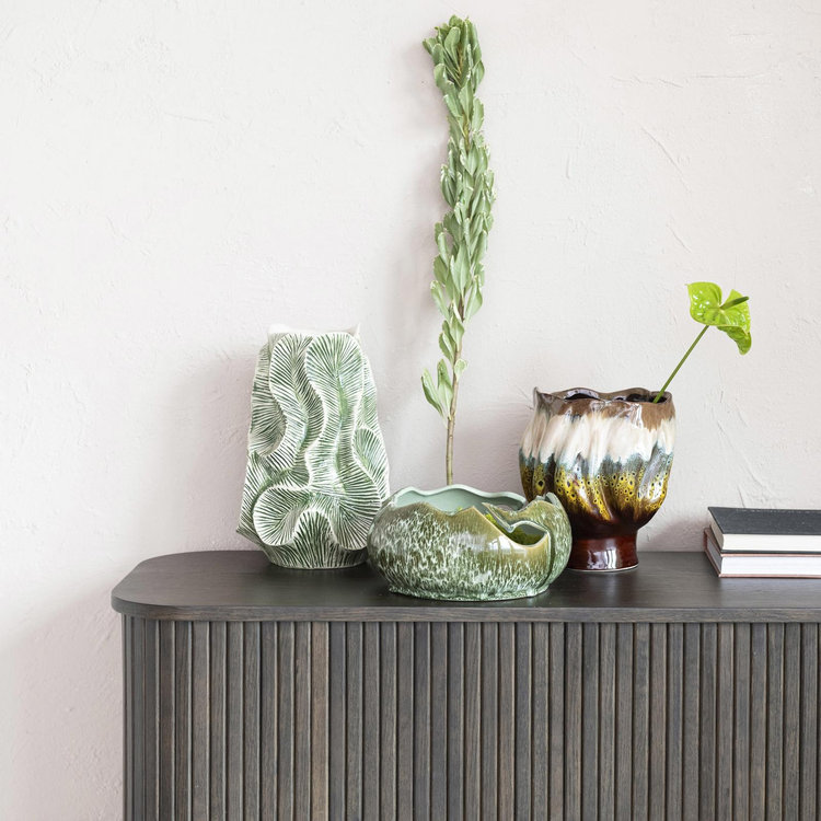 Textured Green Stoneware Organic Shaped Vase