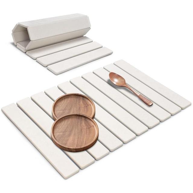 Large Stone Dish Drying Mats for Kitchen Counter, 24"(L)×16"(W), Quick Drying Collapsible Dish Drying Mats, Eco-Friendly Absorbent Diatomaceous Earth Mats for Dishes Bottles Cups, Match Any Countertop