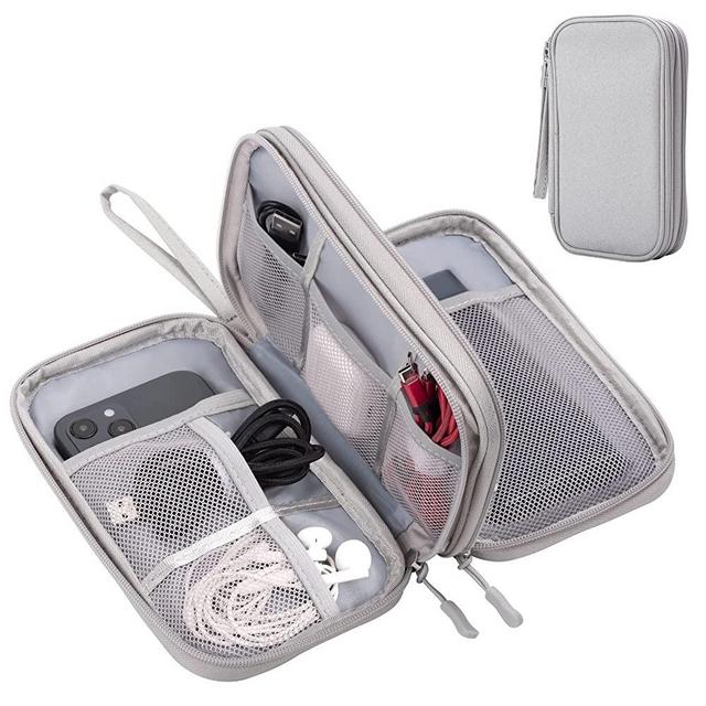 Arae Electronic Organizer, Travel Cable Organizer, Double Layers Portable Waterproof Pouch, Electronic Accessories Storage Case for Cable, Cord, Charger, Phone, Earphone (Gray)