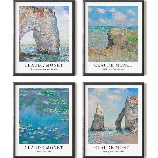 Claude Monet Wall Art Prints, Famous Artist Paintings, Aesthetic Vintage Decor, Blue, Unframed, 8x10 Inch