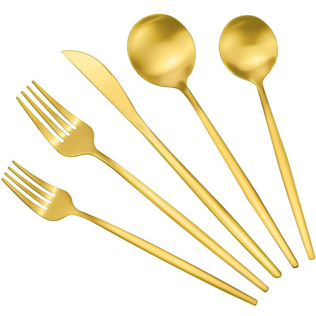 Gold Silverware Set, Stainless Steel Flatware Set for 8, 40-Pieces Cutlery Tableware set Include Spoons And Forks Set, Matte Gold Utensil Set, Stain Finish, Dishwasher Safe.