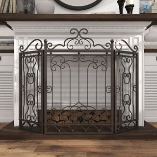 Scroll Foldable Mesh Netting 3-Panel Living Room Fireplace Screen
