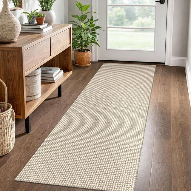EARTHALL Woven Runner Rug 2x6 Ft Washable Runners for Hallways Cotton Non Slip Rubber Backed Kitchen Runner Braided Indoor Floor Carpet for Entryway, Hallway, Kitchen, Bedroom, Beige/Khaki