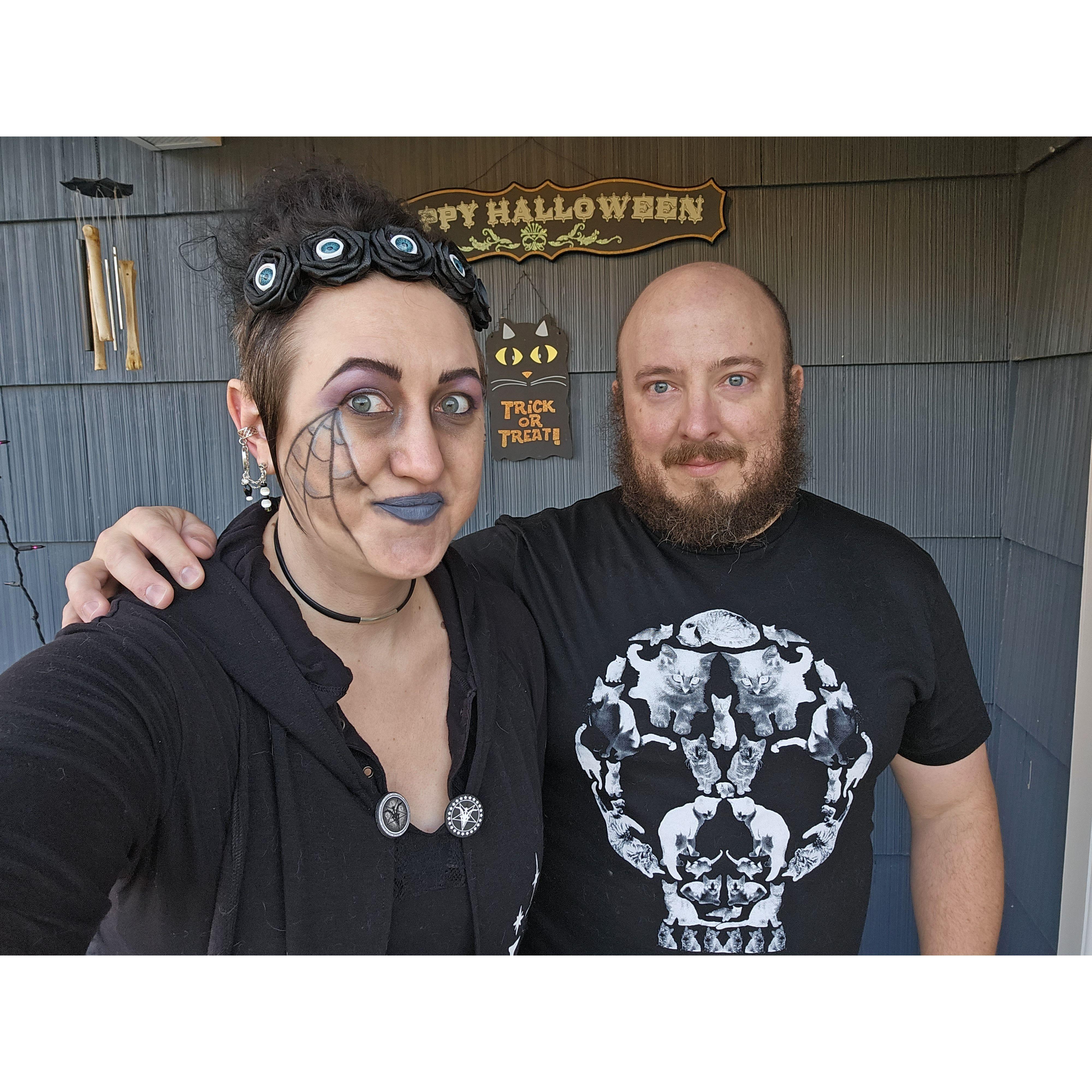 Of course Josh got in the spirit of Halloween - check out the kitties making up the skull on his shirt!