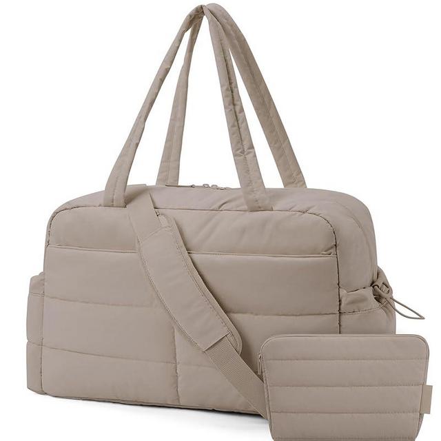 BAGSMART Travel Duffle Bag Gym Bag for Women, 31L Puffer Tote Bag Quilted Laptop Carry on, Weekender Overnight Bag Organizer Duffel Bag for Travel, Khaki