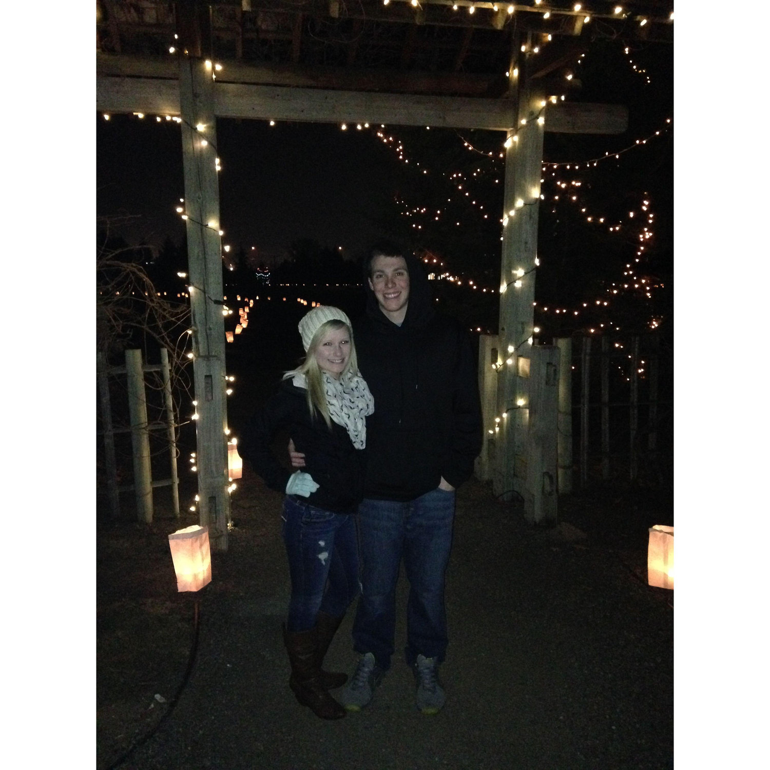 Jessica and Zac at one of their first Luminaria walks at the Yakima Arboretum in December 2016.