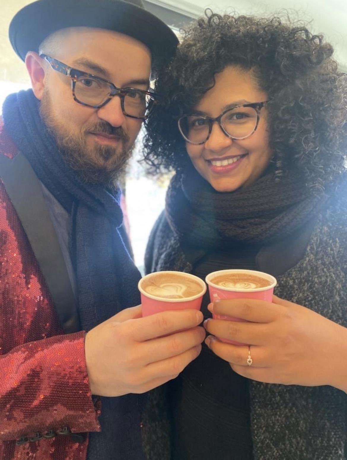 Coffee with hearts after engagement