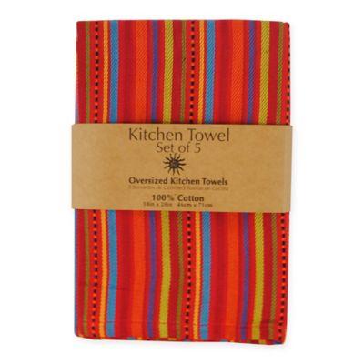 5-Piece 100% Cotton Woven Kitchen Towels in Ole Stripe