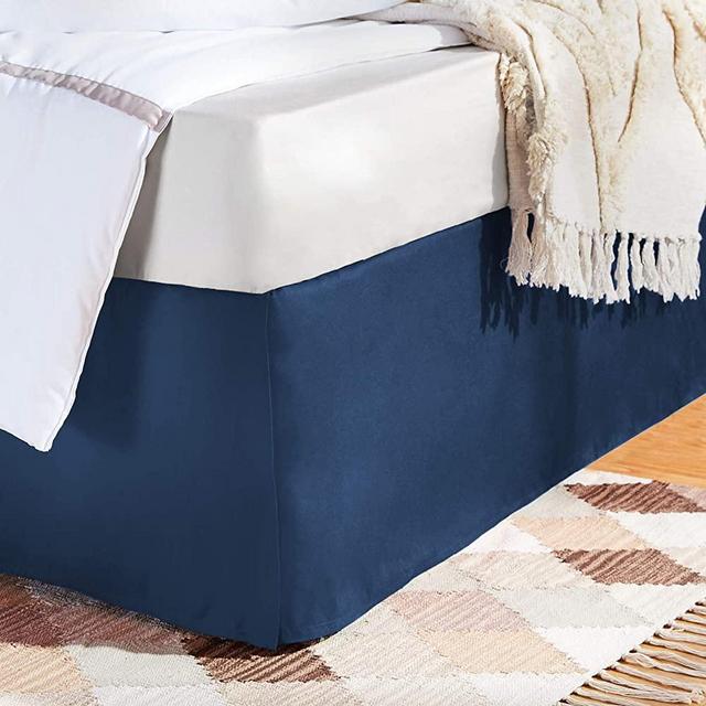 AmazonBasics Pleated Bed Skirt - Queen, Navy Blue