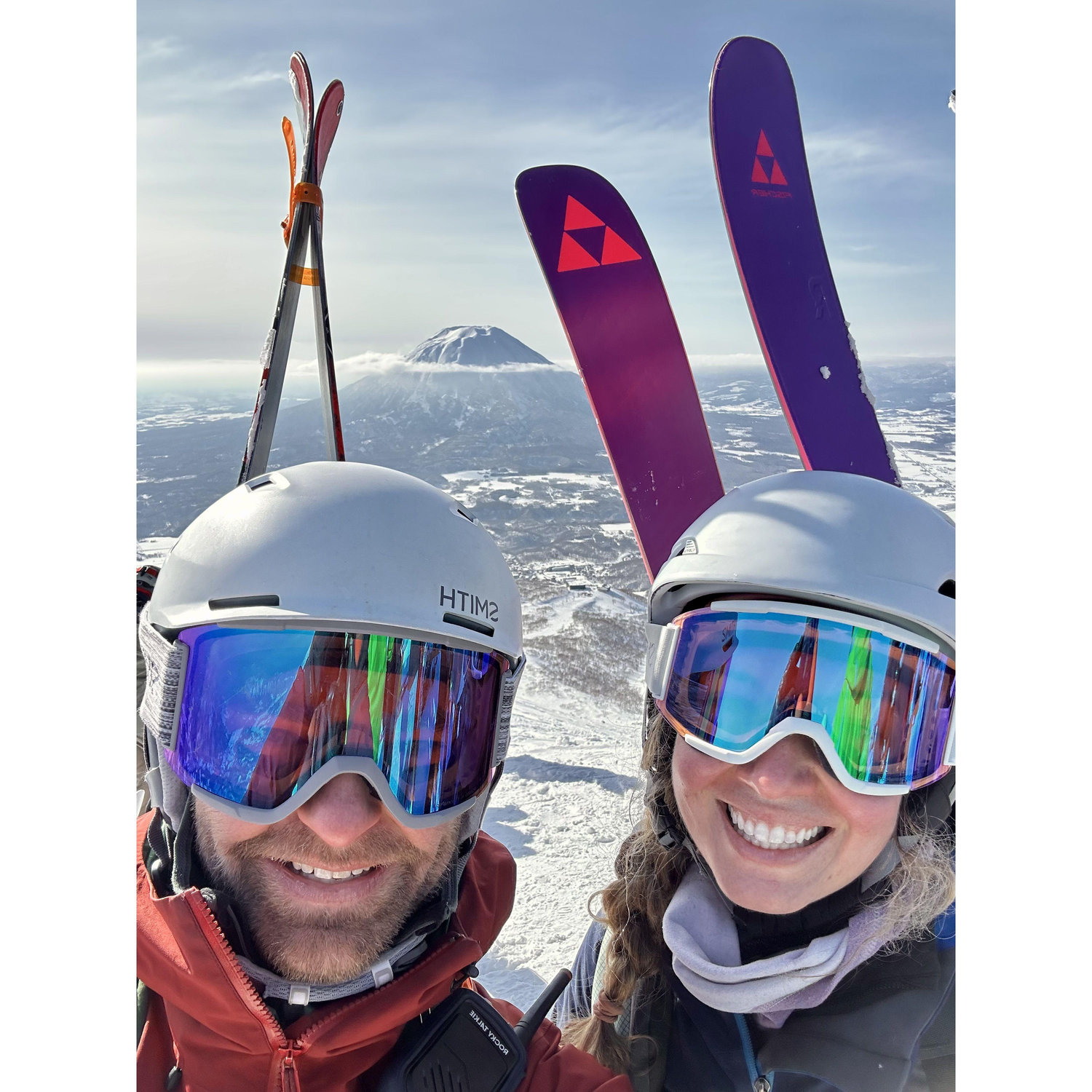 Summiting Niseko in Japan with Mount Yotei in the background on our trip to Japan/Hokkaido where we got engaged in February 2025!