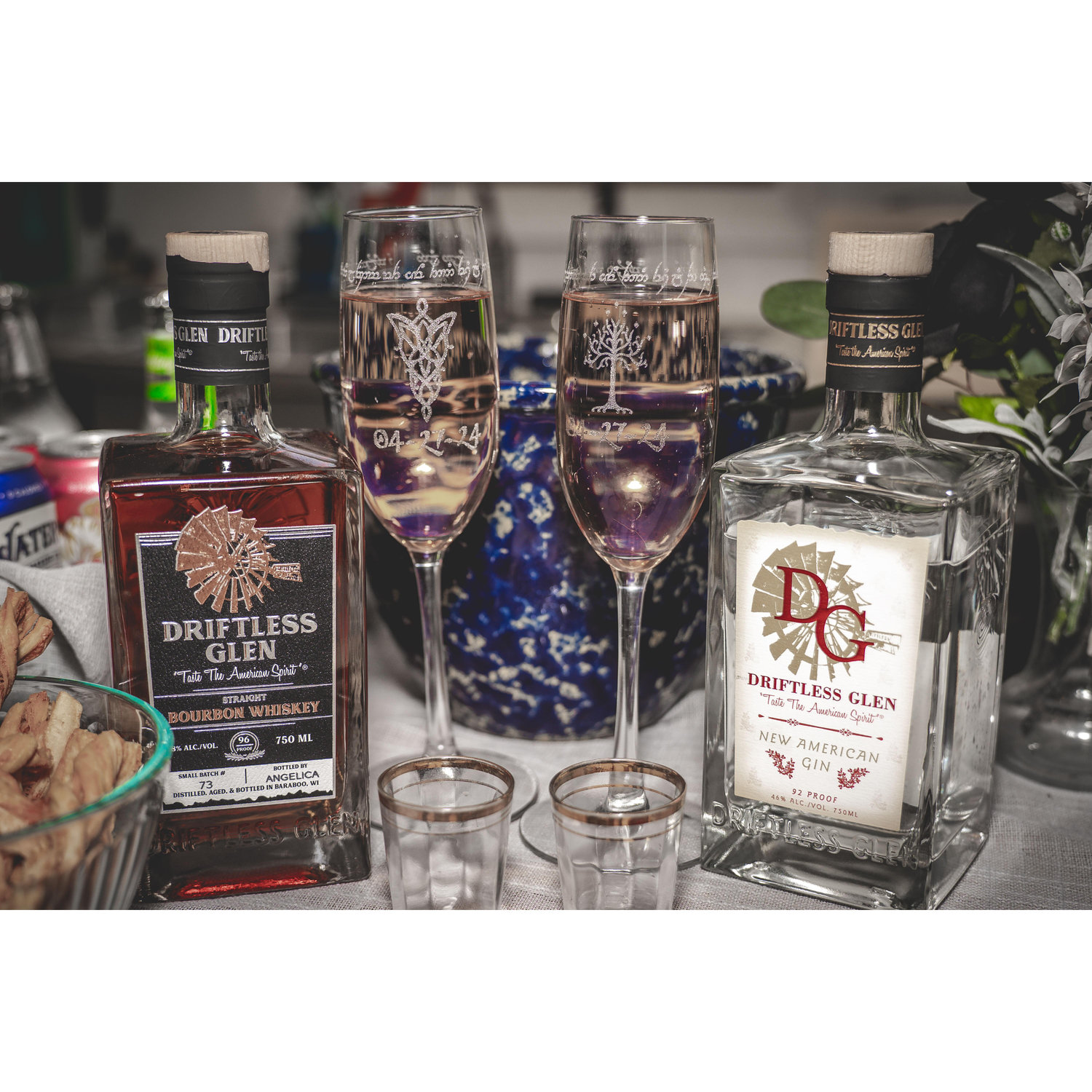 Hostess with the Mostess Lauren had themed drinks, featuring spirits from Driftless Glen, a distillery the couple toured their first weekend together.