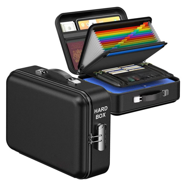 Fireproof Document Box, Hard Case Waterproof Fire Safe File Box with Lock, Portable Fire Proof Important Document Organizer Bag