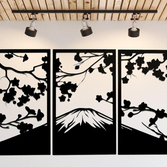 Sakura Cherry Blossom - Metal Wall Art / Housewarming Gift / Home Decor / Metal Wall Decoration / 3 Piece Set Cherry Blossom Tree