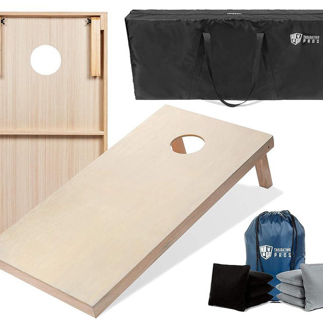 Tailgating Pros Cornhole Boards - 4'x2' & 3'x2' Cornhole Game w/Carrying Case & Set of 8 Corn Hole Bags - 150+ Color Combos! Optional LED Lights