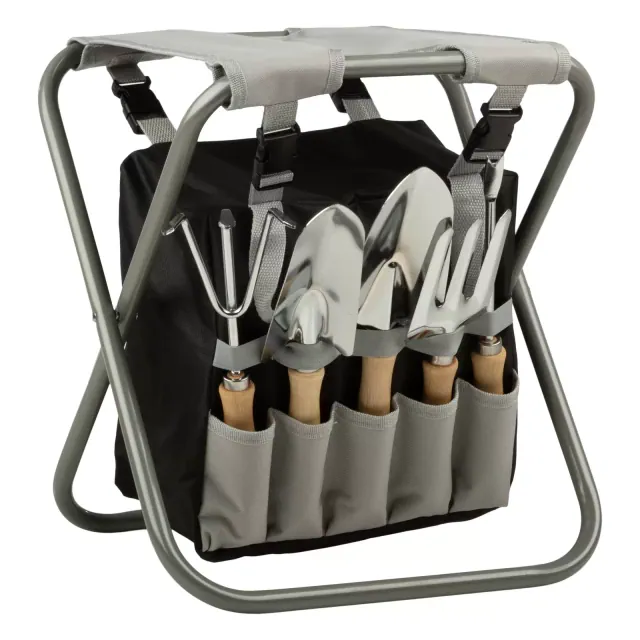 Gardening Tool Set and Stool, Gray