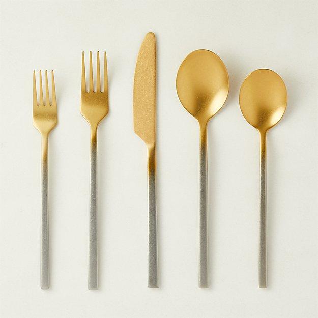 20-Piece Pin Tumbled Two-Tone Flatware Set