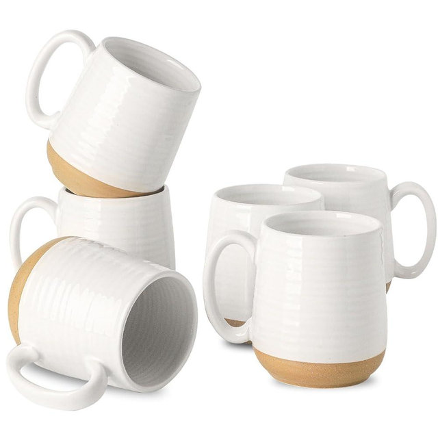 Hasense Porcelain Coffee Mugs Set of 6, 15 Ounce Large Ceramic Coffee Cups Set with Handle for Latte, Tea, Cocoa and Hot Chocolate, White Coffee Mugs for Men and Women, Microwave Safe