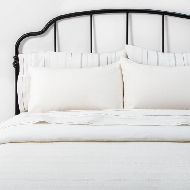 Full/Queen Textured Stripe Duvet Set Taupe - Hearth & Hand™ with Magnolia