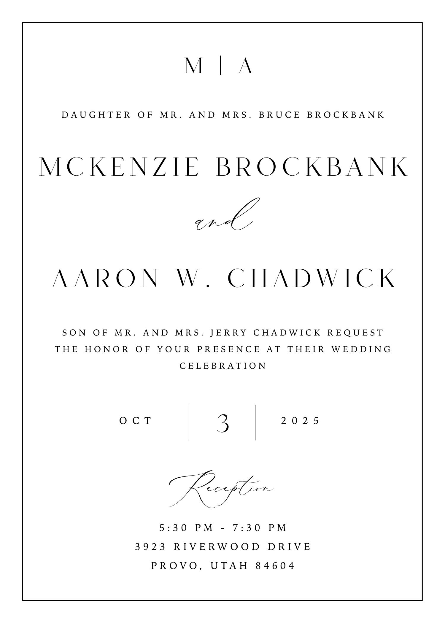 The Wedding Website of McKenzie Brockbank and Aaron Chadwick