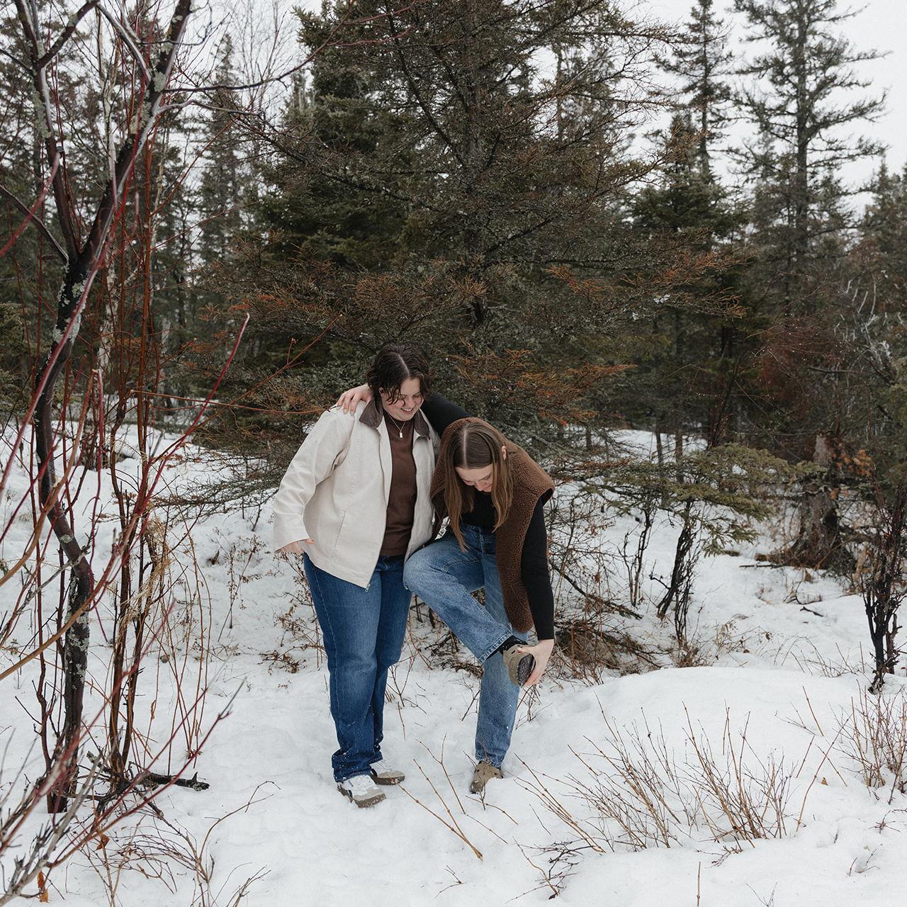 Throughout the session, we kept sinking into the snow! By the end, our shoes were full and our pants were soaked!