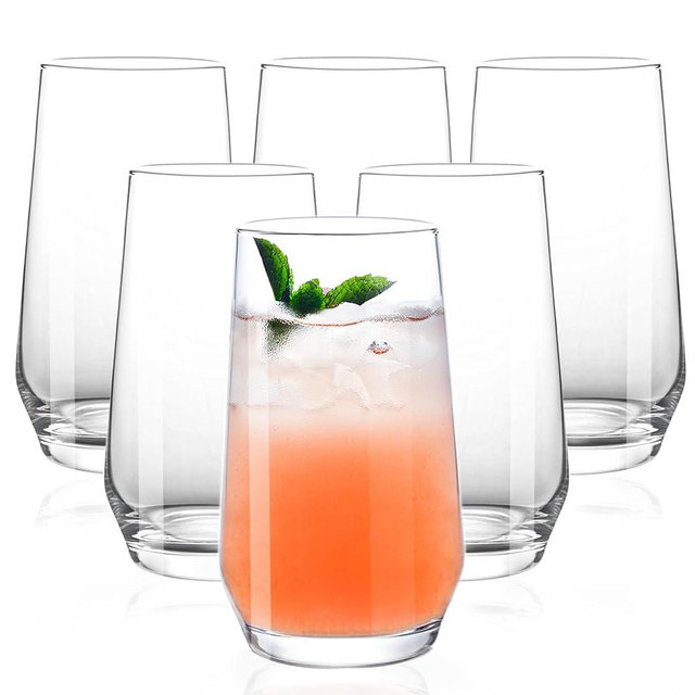 Ftystall Drinking Glasses Set of 6, 16.4oz Highball Glasses, Crystal Clear Tall Water Glasses, Glass Cups for Cocktail, Juice, Iced Tea, Mojito and Smoothies, Clear Glassware Set, Christmas Gifts