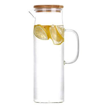 Glass Water Kettle Carafes Glasses Water Container storage 1500mh Glass Water Pitcher With Bamboo Lids
