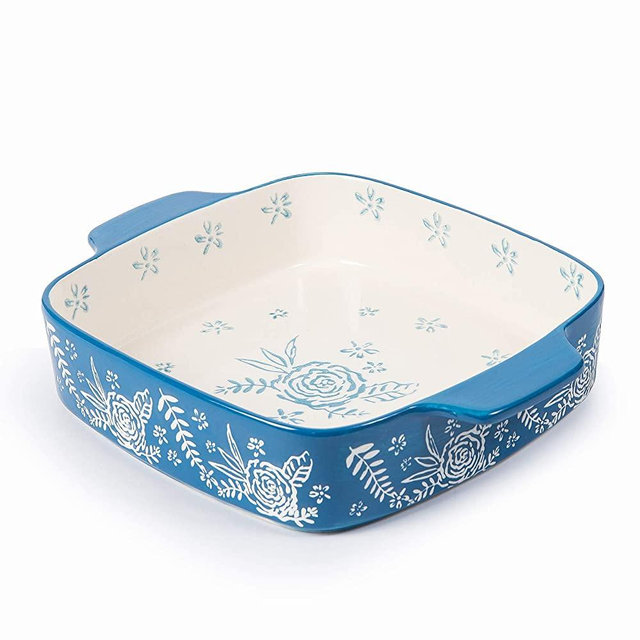Wisenvoy Ceramic Brownie Pan 9x9 Baking Pan Casserole Dish Lasagna Pan Square Rose Dish For Cooking,Blue